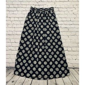 Mika Rose Women’s Size M Maxi Long Navy Blue Skirt Boho White Geometric Pattern